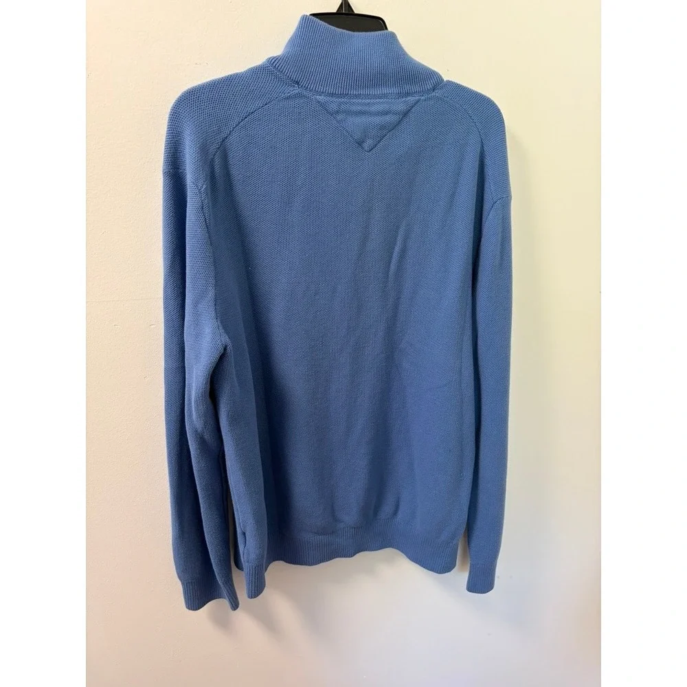 Tommy Hilfiger Mens XL Light Blue Quarter Zip Cotton Knit Sweater 673681